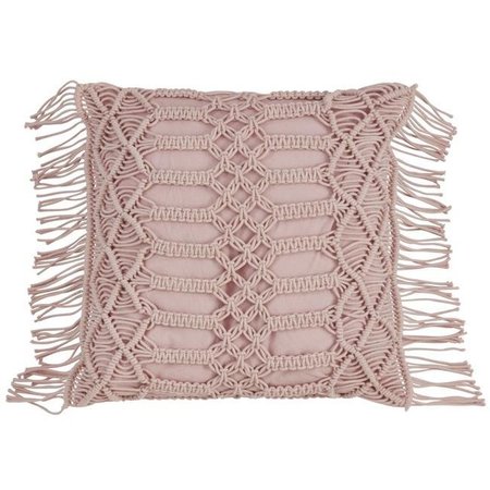 SARO LIFESTYLE SARO 5379.RS18S 18 in. Square Cotton Throw Pillow with Macrame Design & Down Filling - Rose 5379.RS18S